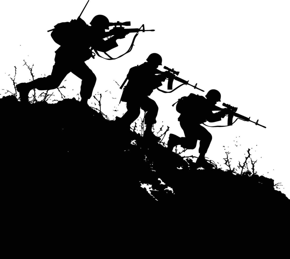 AI generated silhouette of a war situation black color only vector