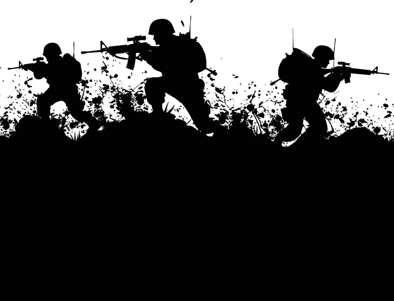 AI generated silhouette of a war situation black color only vector