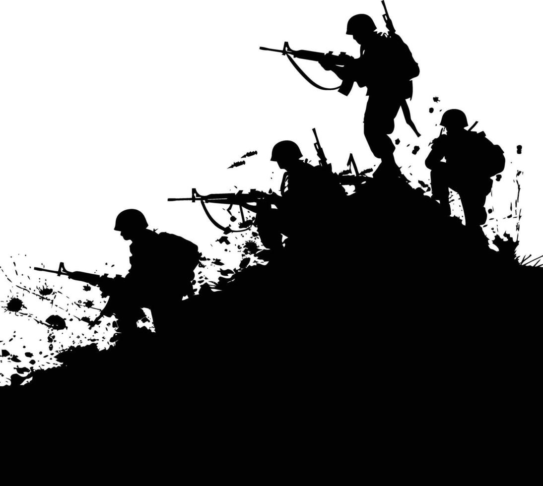 AI generated silhouette of a war situation black color only vector