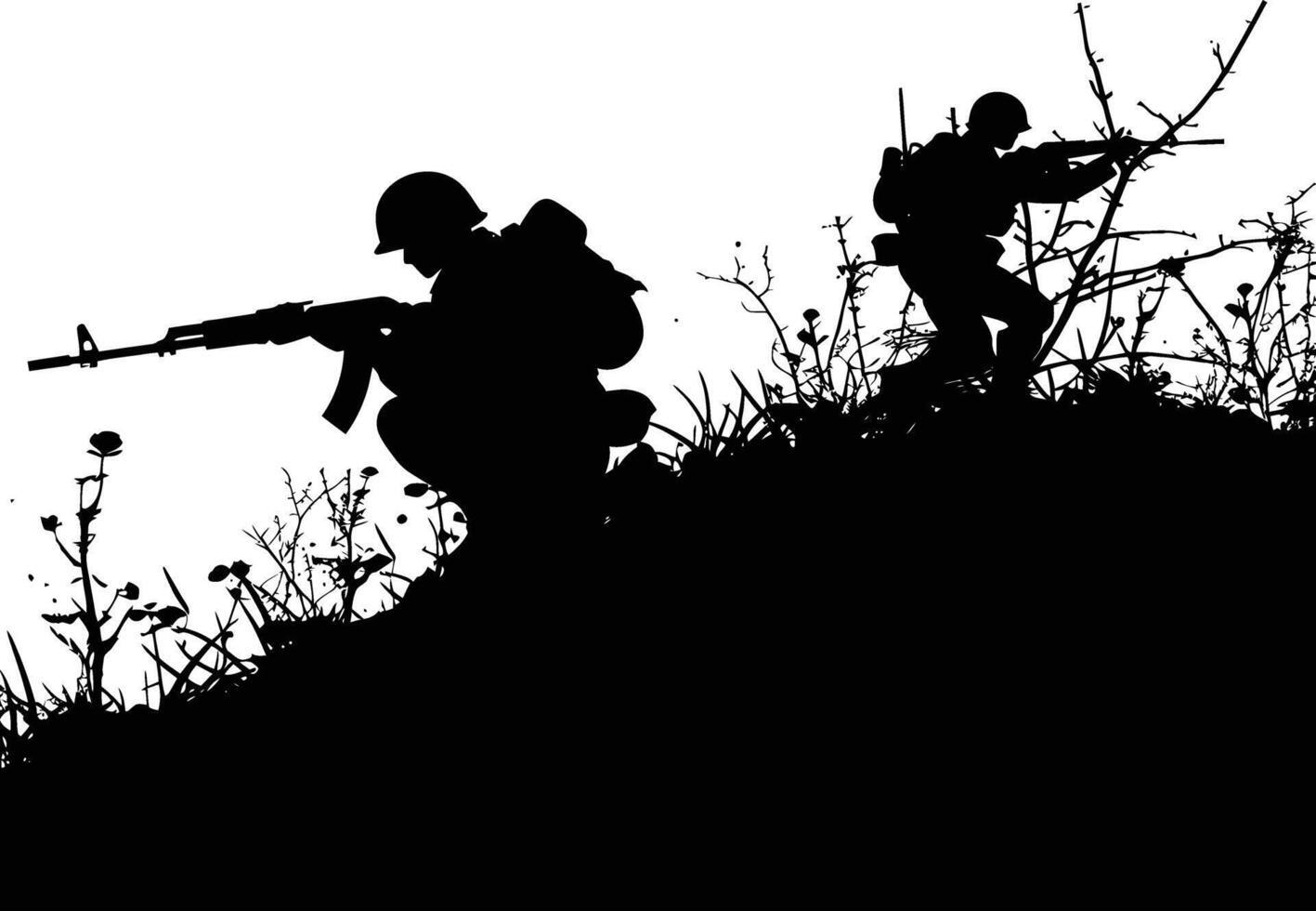 AI generated silhouette of a war situation black color only vector