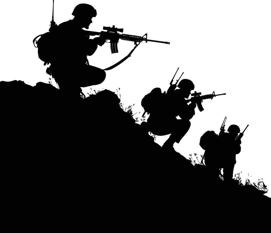 AI generated silhouette of a war situation black color only vector