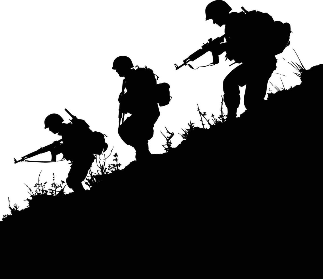 AI generated silhouette of a war situation black color only vector