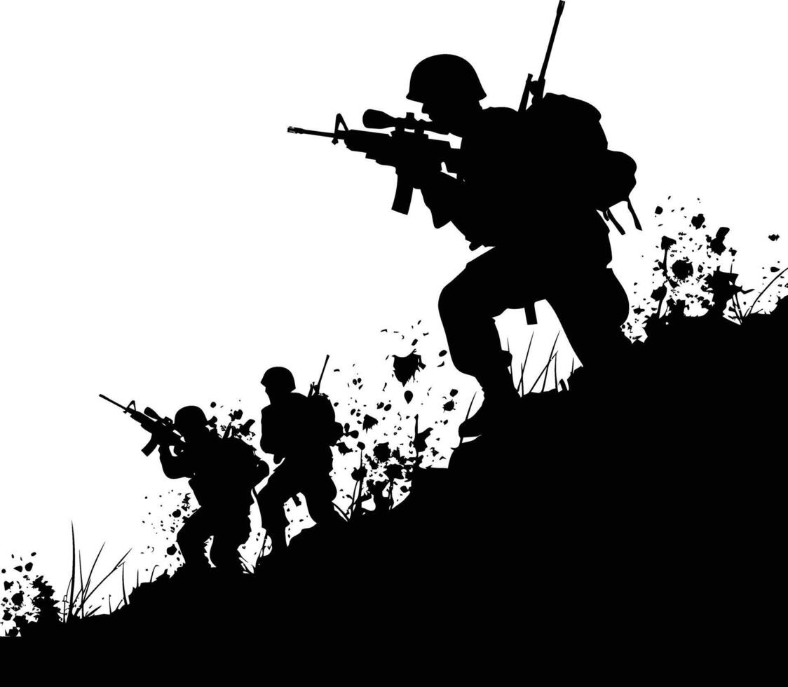 AI generated silhouette of a war situation black color only vector