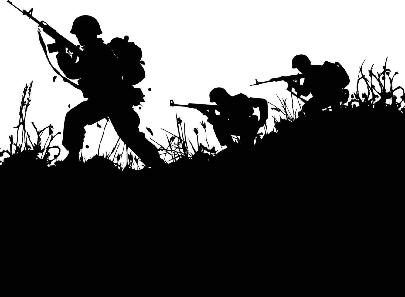 AI generated silhouette of a war situation black color only vector