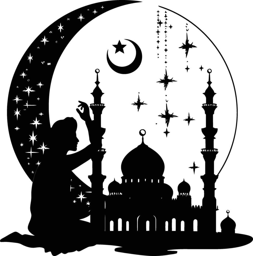 AI generated Silhouette blessing ramadan vibes ramadan kareem islamic greeting card vector