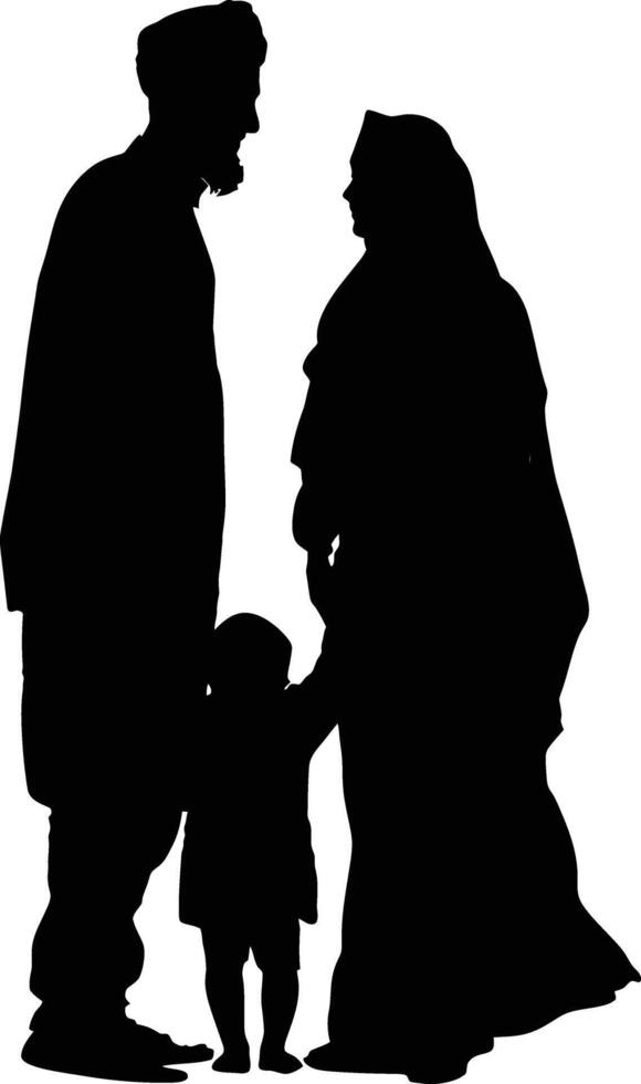 AI generated Silhouette happy muslim family black color only full body vector