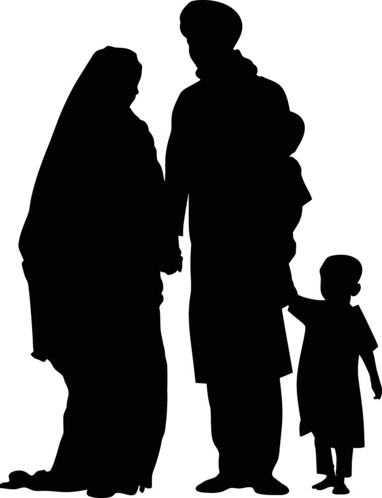 AI generated Silhouette happy muslim family black color only full body vector