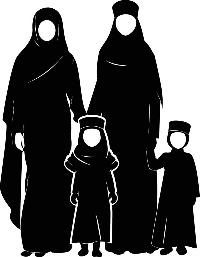 AI generated Silhouette happy muslim family black color only full body vector