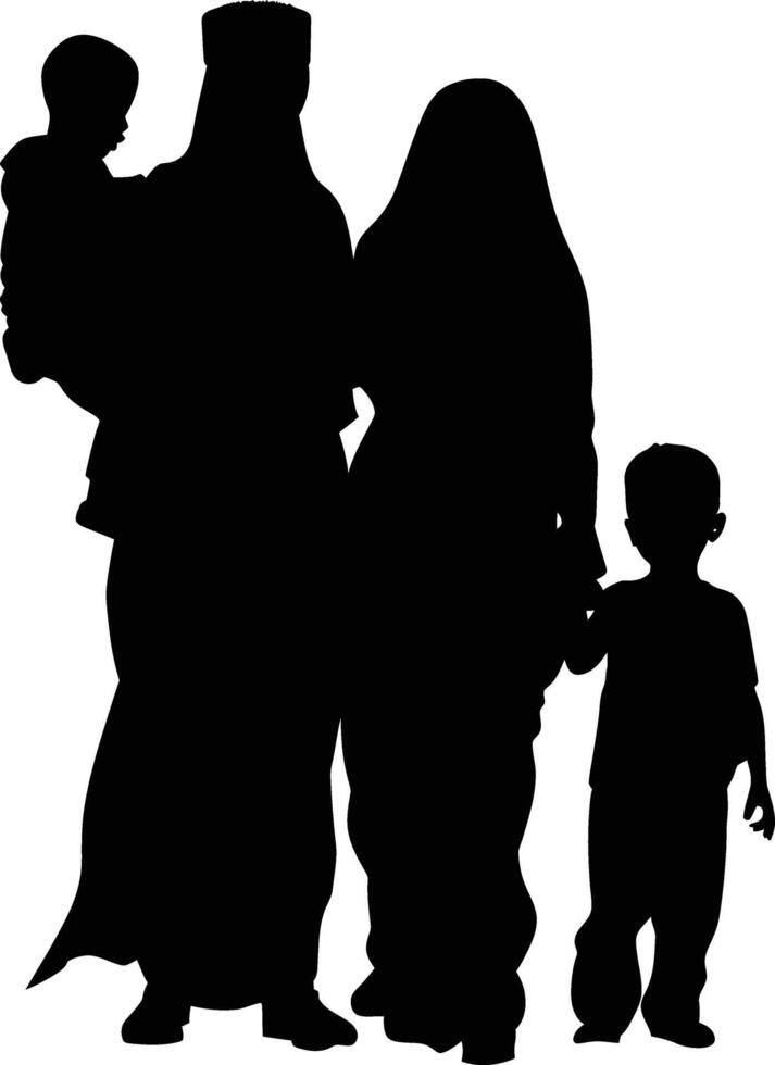 AI generated Silhouette happy muslim family black color only full body vector