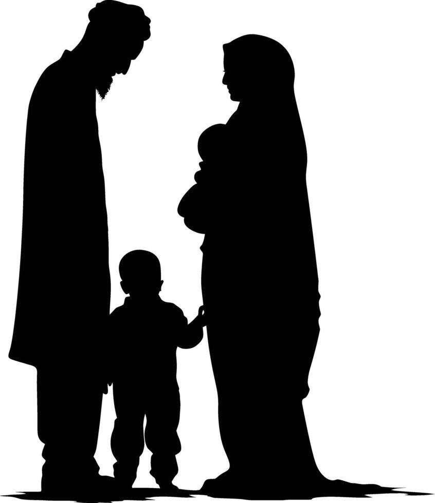 AI generated Silhouette happy muslim family black color only full body vector