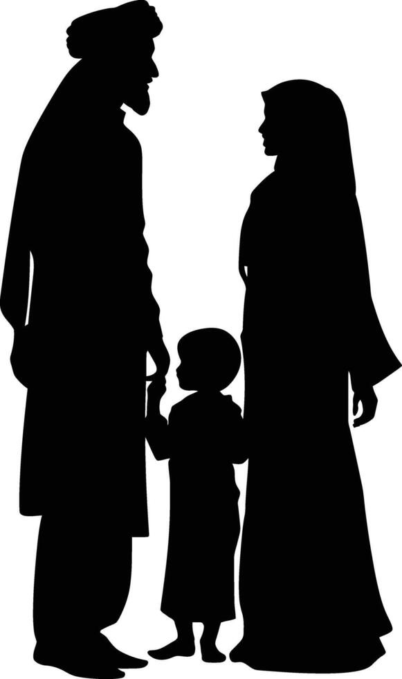 AI generated Silhouette happy muslim family black color only full body vector