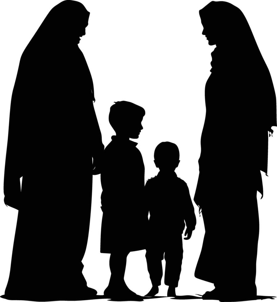 AI generated Silhouette happy muslim family black color only full body vector