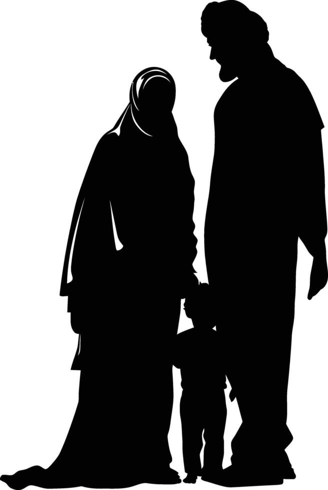 AI generated Silhouette happy muslim family black color only full body vector