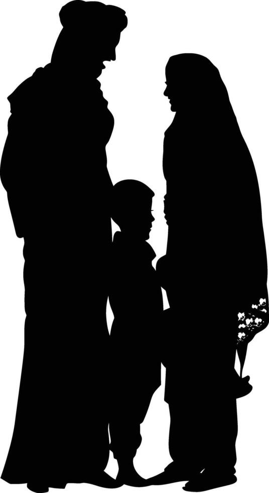 AI generated Silhouette happy muslim family black color only full body vector