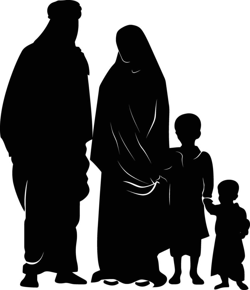 AI generated Silhouette happy muslim family black color only full body vector