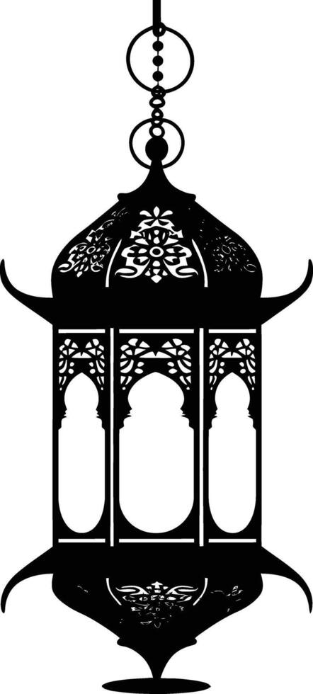 AI generated Silhouette blessing ramadan vibes lantern black color only vector