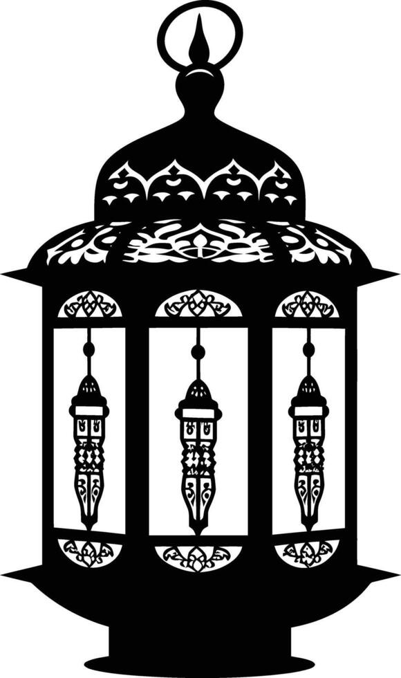 AI generated Silhouette blessing ramadan vibes lantern black color only vector