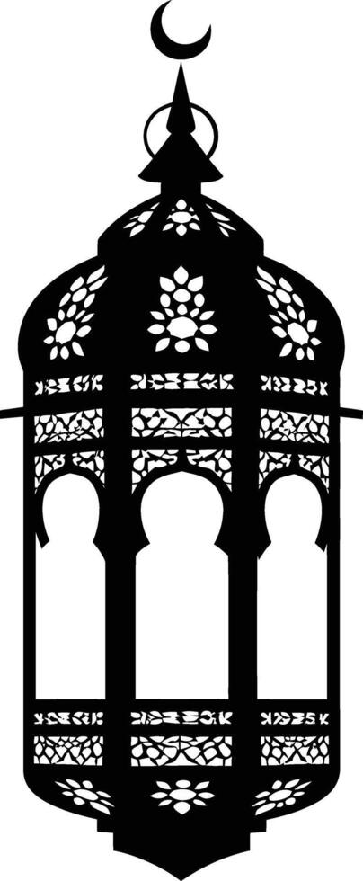 AI generated Silhouette blessing ramadan vibes lantern black color only vector