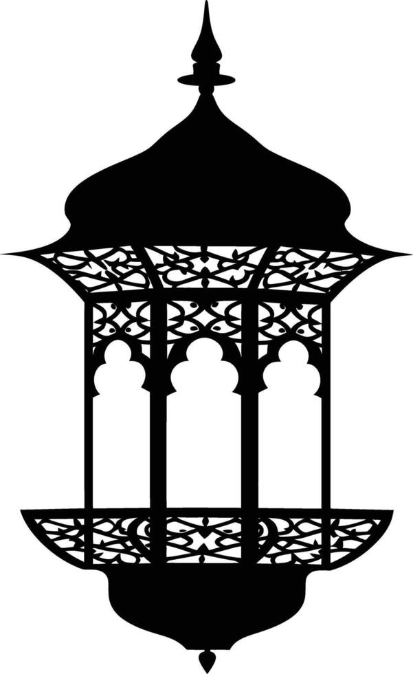 AI generated Silhouette blessing ramadan vibes lantern black color only vector