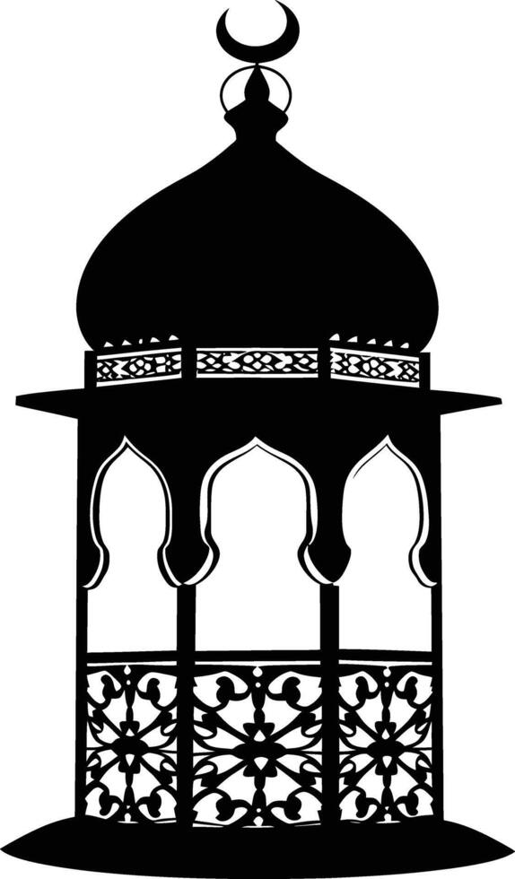 AI generated Silhouette blessing ramadan vibes lantern black color only vector