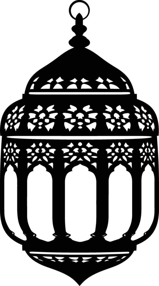 AI generated Silhouette blessing ramadan vibes lantern black color only vector