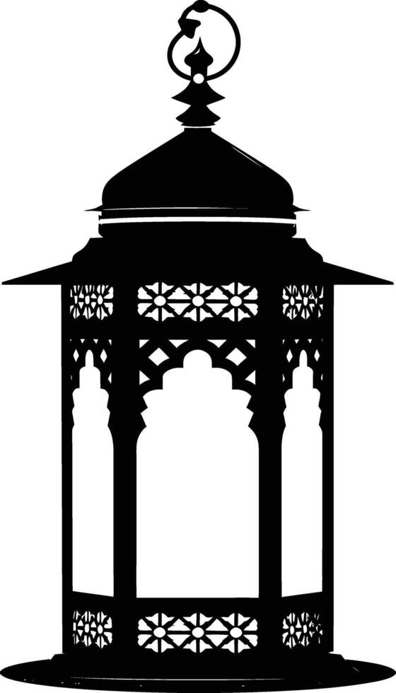 AI generated Silhouette blessing ramadan vibes lantern black color only vector