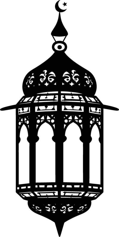 AI generated Silhouette blessing ramadan vibes lantern black color only vector