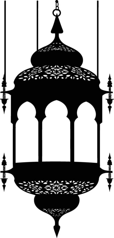 AI generated Silhouette blessing ramadan vibes lantern black color only vector