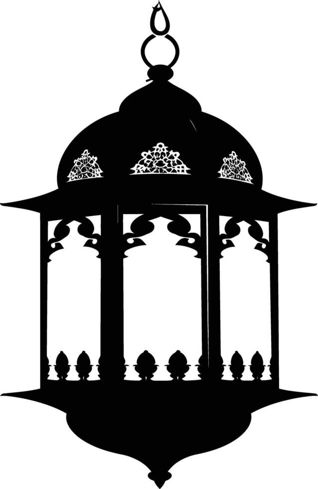 AI generated Silhouette blessing ramadan vibes lantern black color only vector