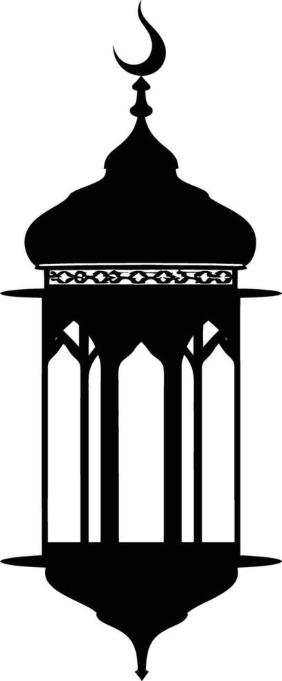 AI generated Silhouette blessing ramadan vibes lantern black color only vector