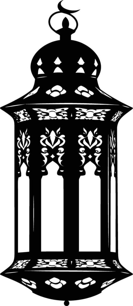 AI generated Silhouette blessing ramadan vibes lantern black color only vector