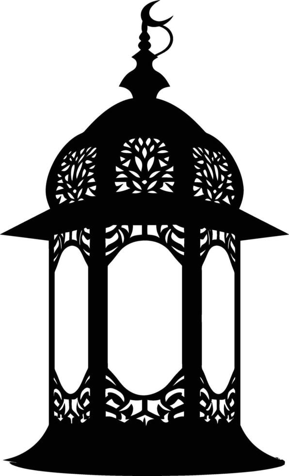 AI generated Silhouette blessing ramadan vibes lantern black color only vector