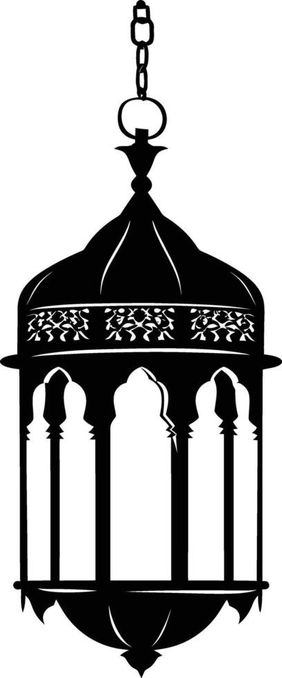 AI generated Silhouette blessing ramadan vibes lantern black color only vector