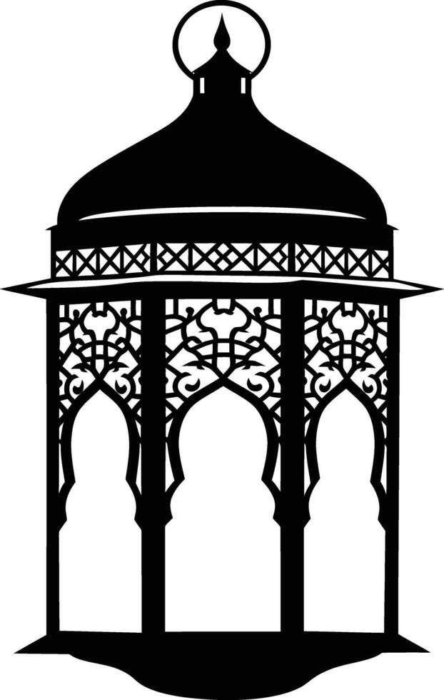 AI generated Silhouette blessing ramadan vibes lantern black color only vector