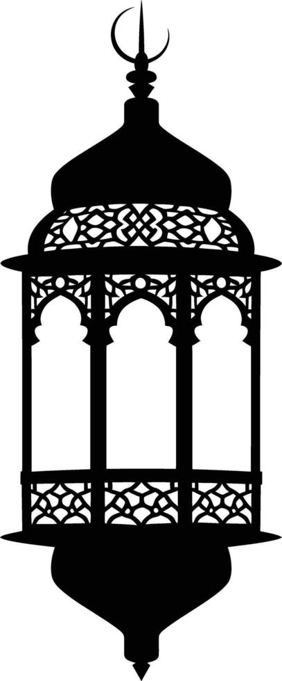 AI generated Silhouette blessing ramadan vibes lantern black color only vector