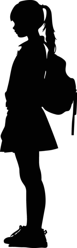 AI generated Silhouette the studen girl black color only full body vector