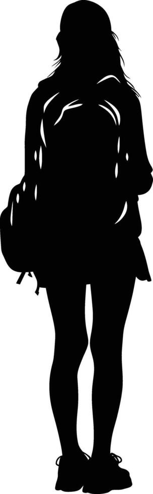 AI generated Silhouette the studen girl black color only full body vector