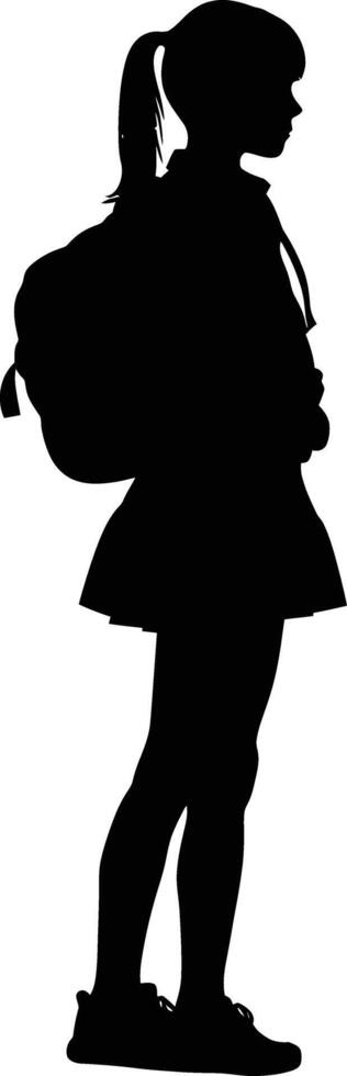 AI generated Silhouette the studen girl black color only full body vector