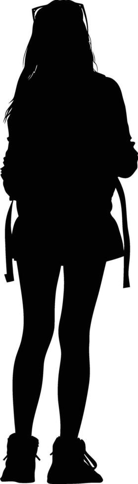 AI generated Silhouette the studen girl black color only full body vector