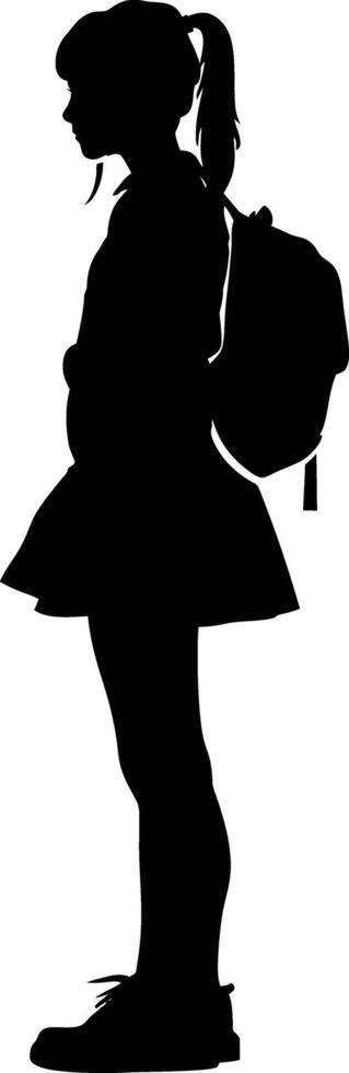 AI generated Silhouette the studen girl black color only full body vector