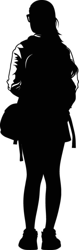 AI generated Silhouette the studen girl black color only full body vector