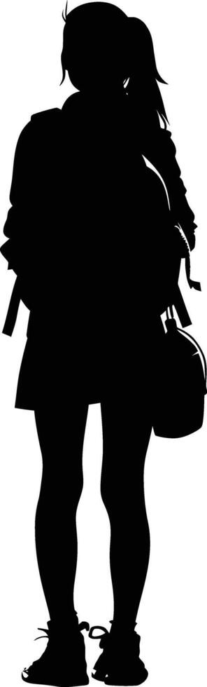 AI generated Silhouette the studen girl black color only full body vector