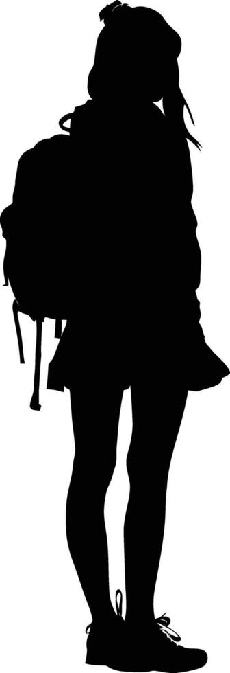 AI generated Silhouette the studen girl black color only full body vector