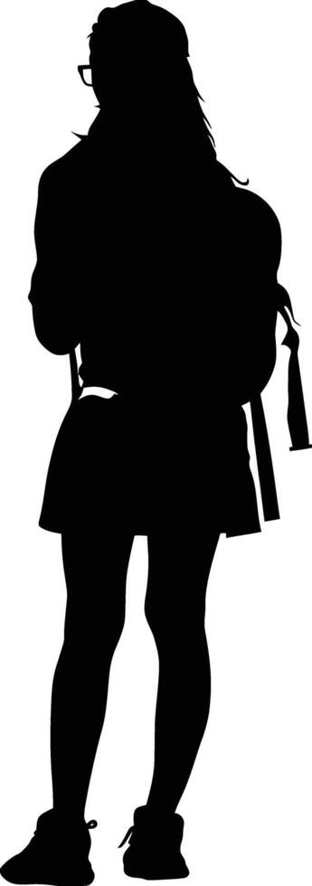 AI generated Silhouette the studen girl black color only full body vector