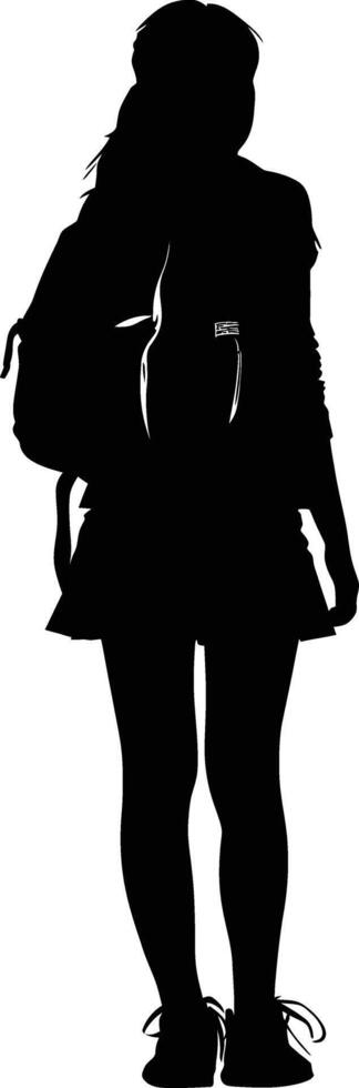 AI generated Silhouette the studen girl black color only full body vector