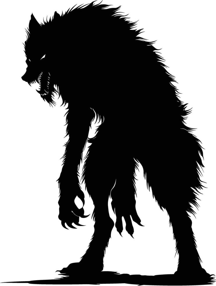 AI generated Silhouette warewolf or occasionally lycanthrope or lycan monster black color only full body vector