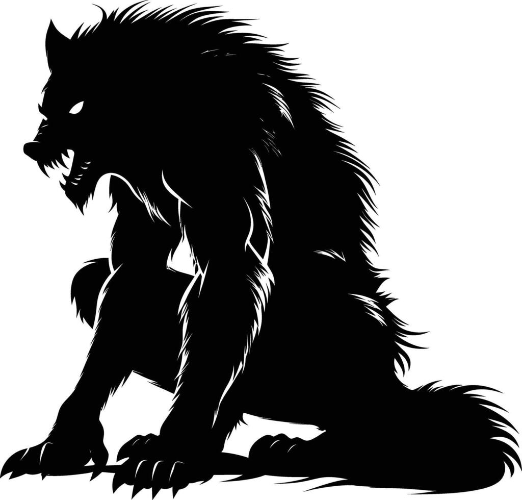 AI generated Silhouette warewolf or occasionally lycanthrope or lycan monster black color only full body vector