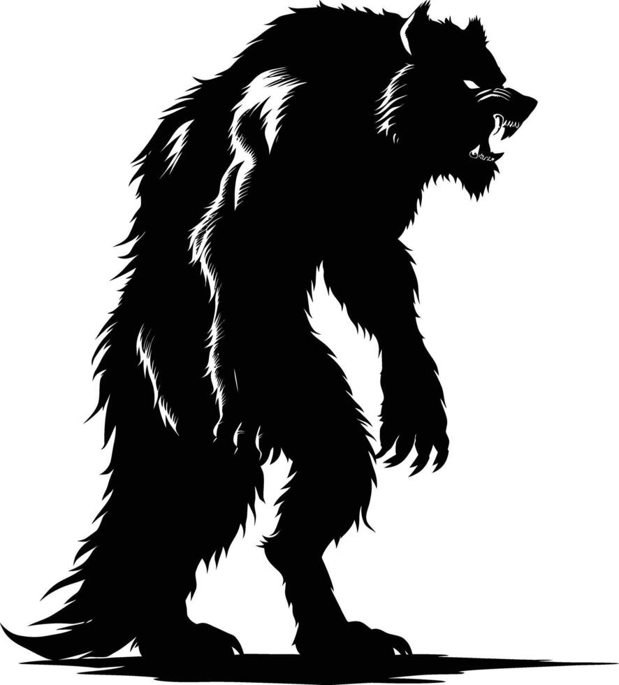 AI generated Silhouette warewolf or occasionally lycanthrope or lycan monster black color only full body vector