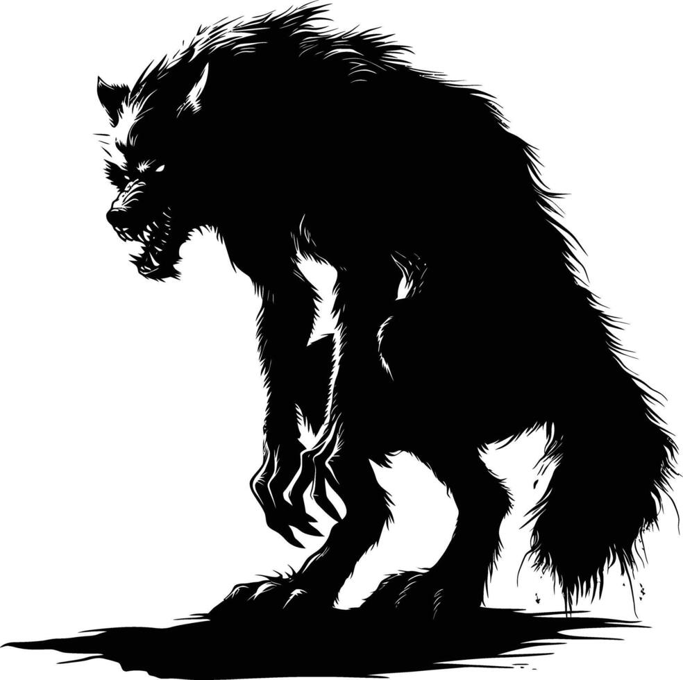 AI generated Silhouette warewolf or occasionally lycanthrope or lycan monster black color only full body vector