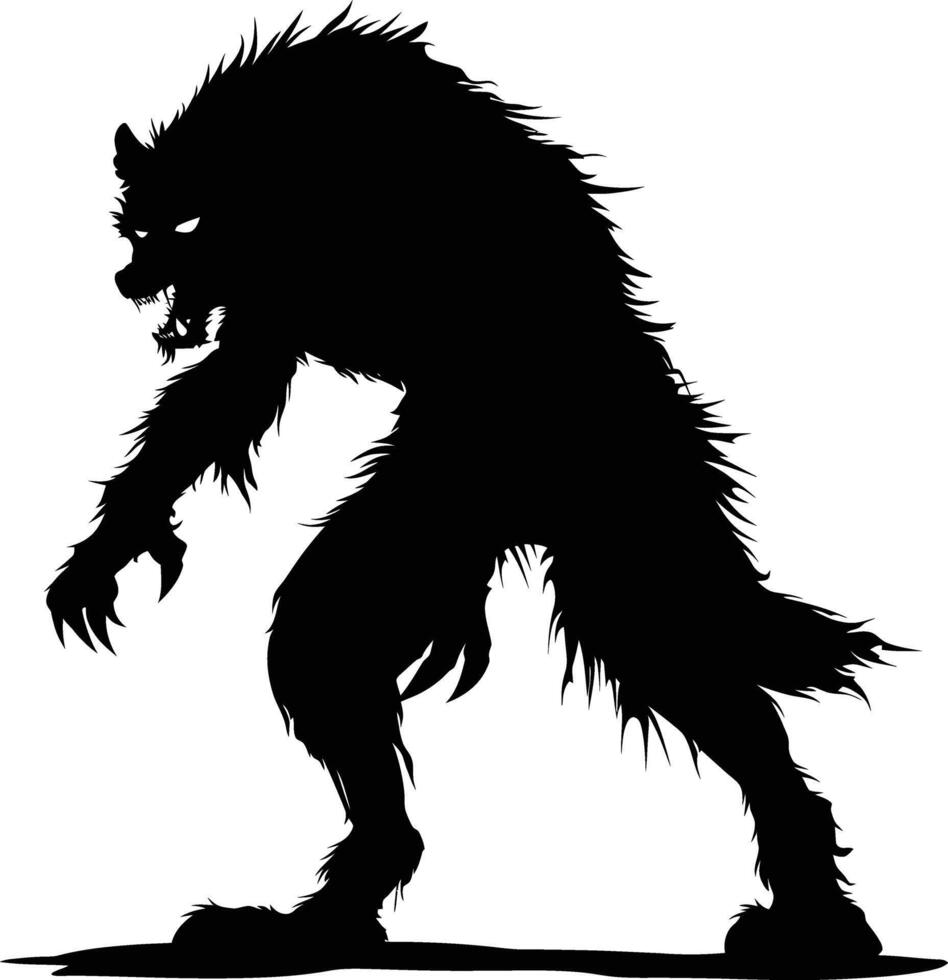 AI generated Silhouette warewolf or occasionally lycanthrope or lycan monster black color only full body vector